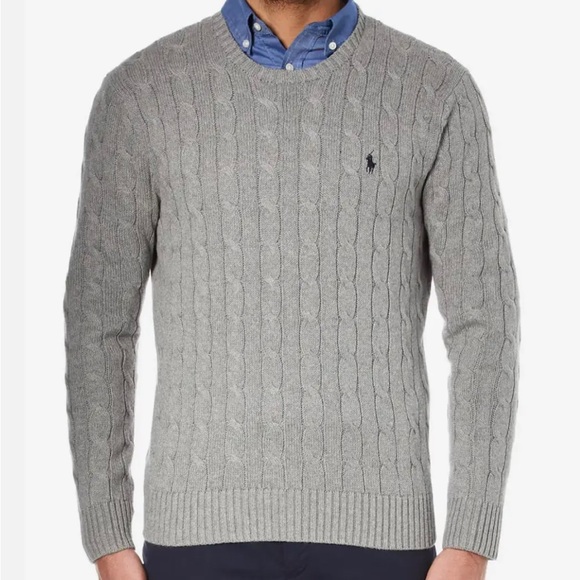 New 4XBig Polo Ralph Lauren Gray Cableknit Crewneck Big Tall Sweater BLue Polo